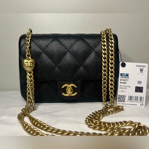 NEW! NWT CHANEL 23P Mini Rectangular Sweetheart Quilted Caviar Flap Bag Black